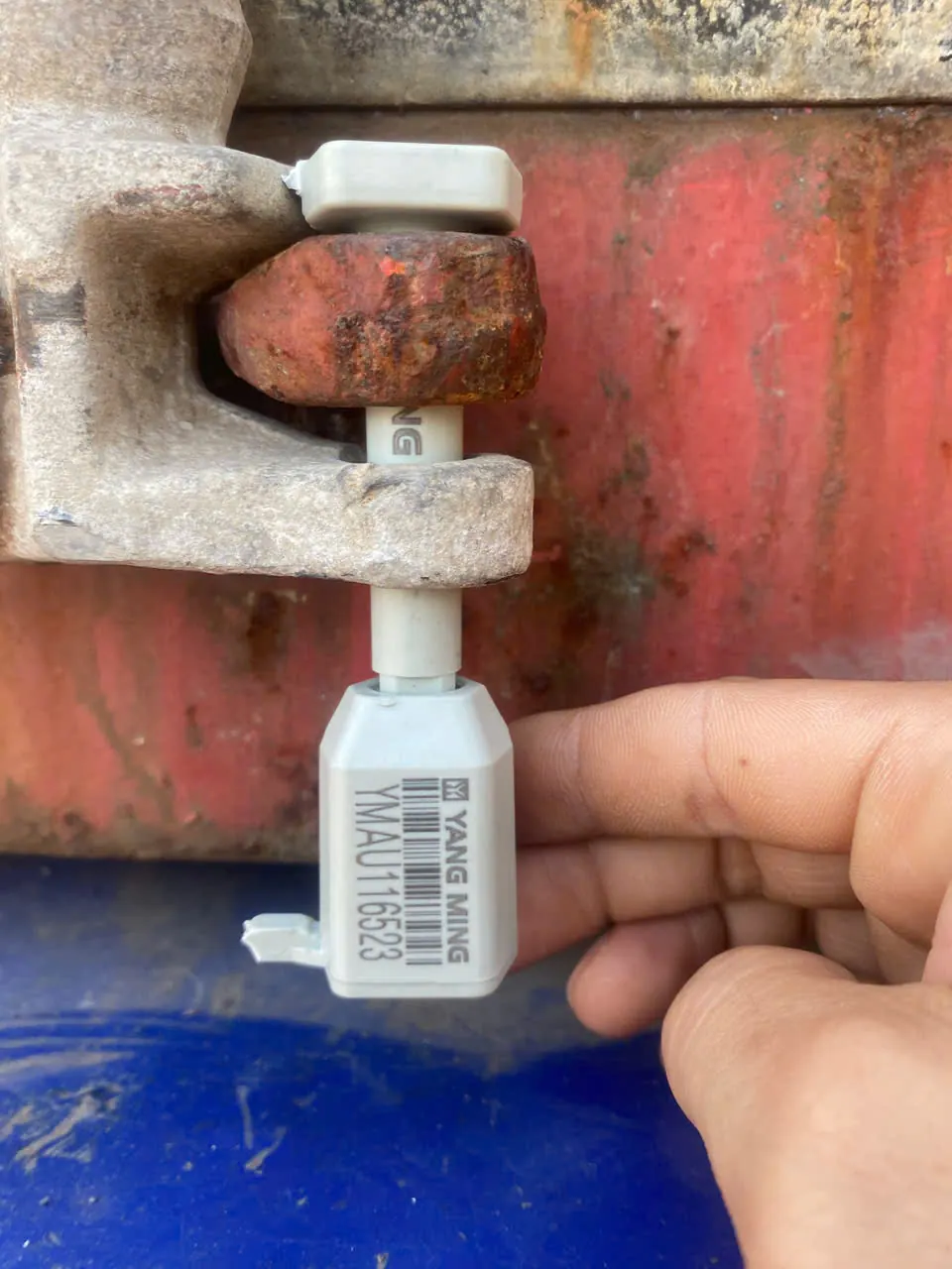 A bolt seal locking a loaded container